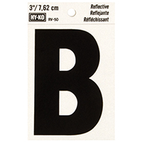 HY-KO RV-50/B Reflective Letter, Character: B, 3 in H Character, Black