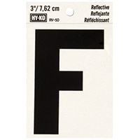 HY-KO RV-50/F Reflective Letter, Character: F, 3 in H Character, Black
