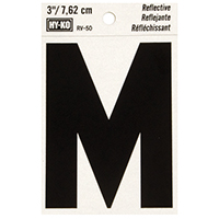 HY-KO RV-50/M Reflective Letter, Character: M, 3 in H Character, Black