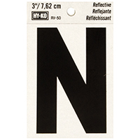 HY-KO RV-50/N Reflective Letter, Character: N, 3 in H Character, Black