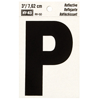 HY-KO RV-50/P Reflective Letter, Character: P, 3 in H Character, Black