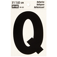 HY-KO RV-50/Q Reflective Letter, Character: Q, 3 in H Character, Black