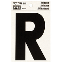 HY-KO RV-50/R Reflective Letter, Character: R, 3 in H Character, Black
