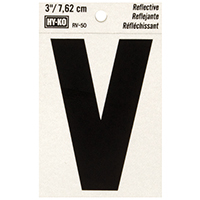HY-KO RV-50/V Reflective Letter, Character: V, 3 in H Character, Black