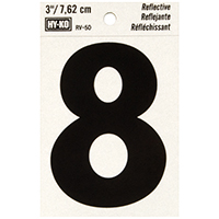 HY-KO RV-50/8 Reflective Sign, Character: 8, 3 in H Character, Black