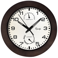 CLOCK WALL W/THERMO 10IN BROWN