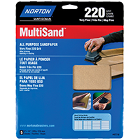 NORTON MultiSand 07660747710 Sanding Sheet, 220-Grit, Paper Backing,