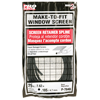 Make-2-Fit P7940 Screen Retainer Spline, 25 ft L, Vinyl, Black