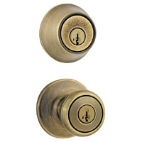 Kwikset 690T5CP6ALRCSK6 Knob Lockset, 3 Grade, Keyed Key, Antique Brass,