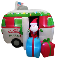 Hometown Holidays 90513 Inflatable Santa Trailer, Blue/Green/Red/White, LED Bulb