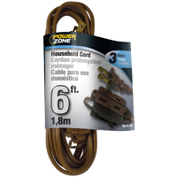 PowerZone OR670606 Extension Cord, 16 AWG Cable, 6 ft L, 13 A, 125 V, Brown