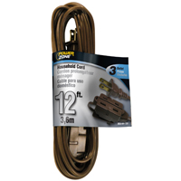 PowerZone Extension Cord, 16 AWG Cable, 12 ft L, 13 A, 125 V, Brown