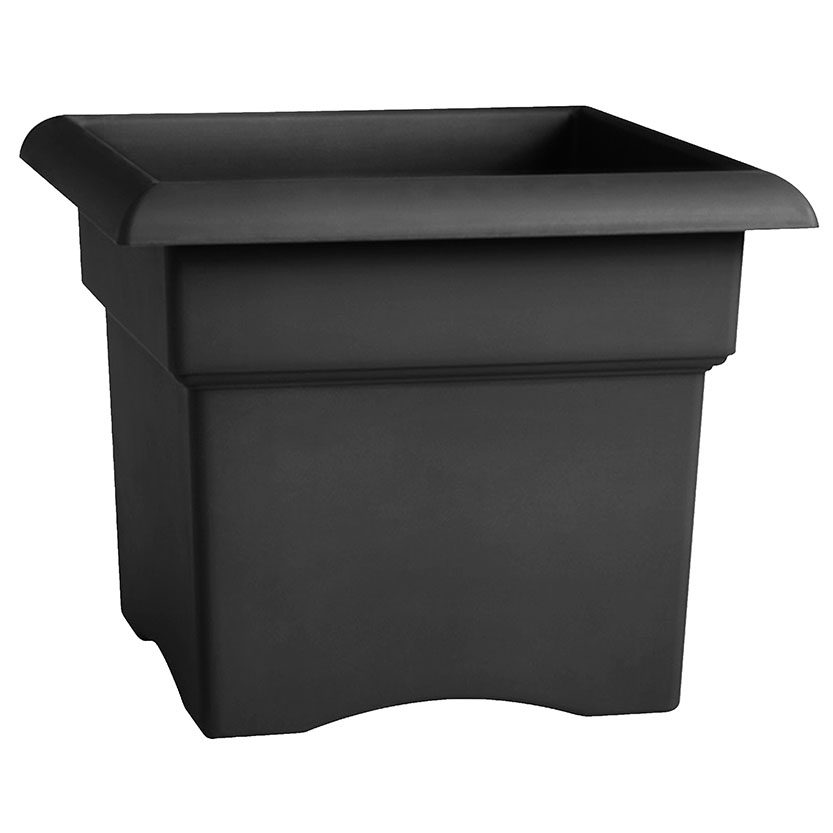 Bloem 57914 Box Planter, 14 in W, 14 in D, Square, Thick Wall Design, Plastic, Black