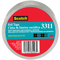 Scotch 3311-10A Foil Tape, 10 yd L, 2 in W, Aluminum Backing, Silver
