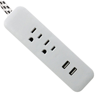 CORD 2OTLT/2USB PLTNM&WHT 6FT