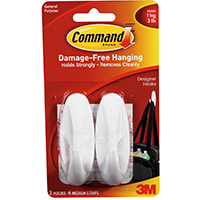 Command 17081 Designer Hook, 5/8 in Opening, 3 lb, 2-Hook, Plastic, White
