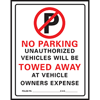 SIGN NO PARKING 15X19IN PLASTC