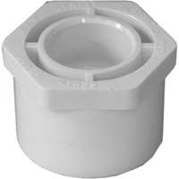 LASCO 437210BC Reducing Bushing, 1-1/2 x 3/4 in, Spigot x Slip, PVC, White,