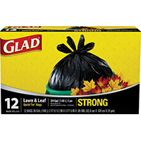 GLAD 70028 Lawn and Leaf Bag, 32-1/2 in L, 38 in W, 39 gal Capacity, Black,