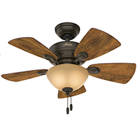 Hunter Watson Series 52090 Ceiling Fan, 5-Blade, Walnut Blade, 34 in Sweep, MDF Blade, 3-Speed, With