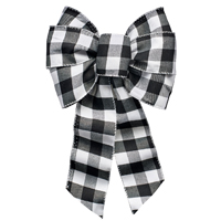 Holidaytrims Christmas Specialty Decoration, 1 in H, Bow Plaid, Fabric, Black/White
