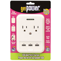 GetPower GP-3USB-AC-AC USB Wallplate Charger, 4.1 A, 5 -Outlet, White