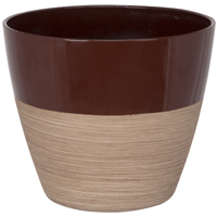 Landscapers Select PT-S068 Planter, 8 in Dia, Round, Resin, Red/Wood,