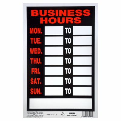 8x12 BLK/RED Hours Sign