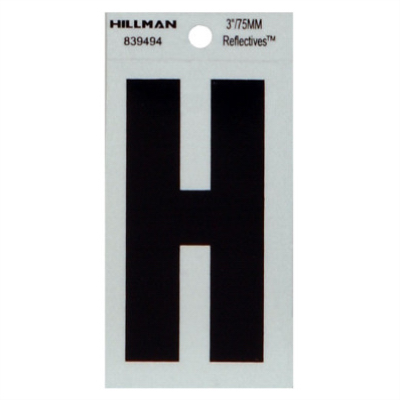 3" Black/Silver Thin Letter: H