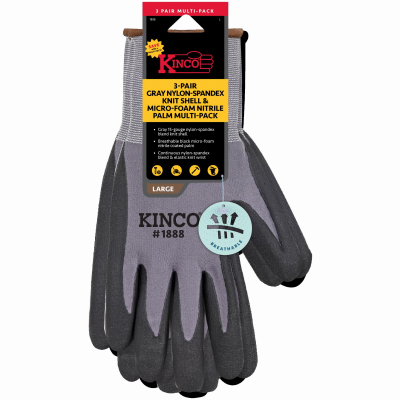 3PK LG GRY Nyl Glove