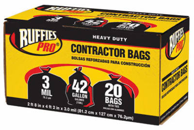 Ruffies 1190270 Contractor Bag, 42 gal Capacity, Black