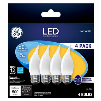 GE LED 4PK 5W Frosted Candle