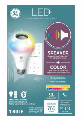 GE 9W A21 Speaker Bulb Color Syn