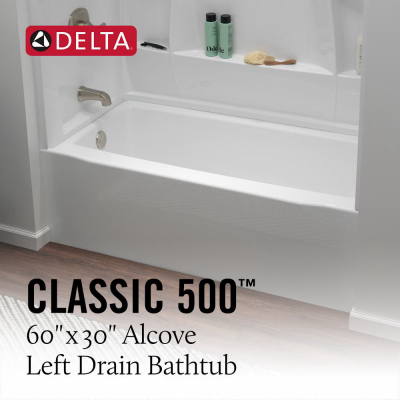 60x30" WHT Left Bathtub