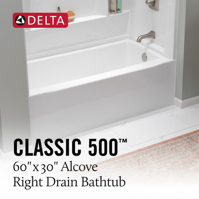 60x30"WHT Right Bathtub