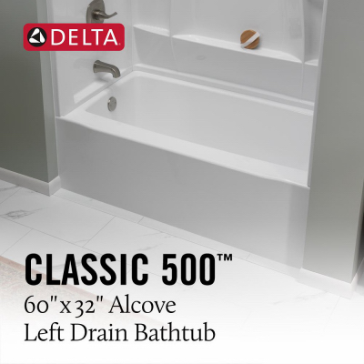 60x32" WHT Left Bathtub