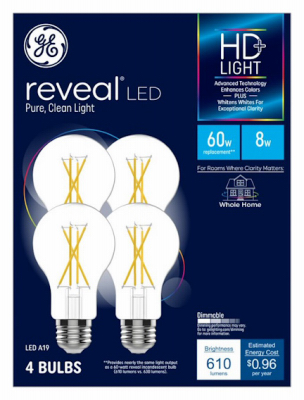 GE 4PK 8W CLR A19 Bulb