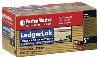 FastenMaster LedgerLOK FMLL005-50 Wood Screw, 5 in L, Coarse Thread, Hex