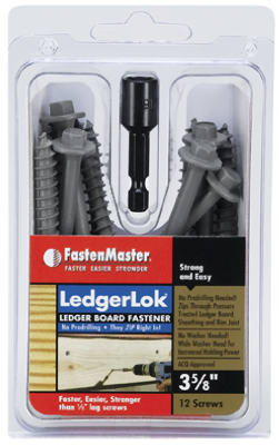 FastenMaster LedgerLOK FMLL358-12 Wood Screw, 3-5/8 in L, Coarse Thread, Hex