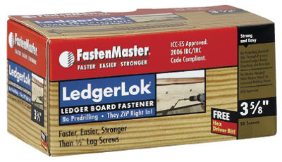 FastenMaster LedgerLOK FMLL358-50 Wood Screw, 3-5/8 in L, Coarse Thread, Hex