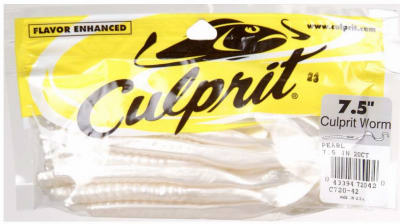CULPRIT C720-42 Worm Lure, Worm, Plastic, Pearl White Lure