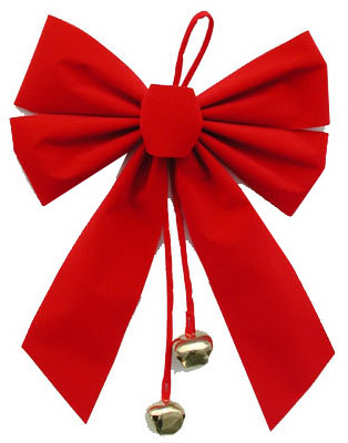 Impact Innovations 3914TV14 Bell Ornament, 4 Loop Red Flock Bow with Center