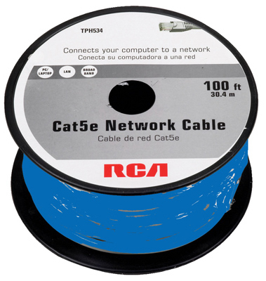 RCA TPH534B Network Cable, 100 ft L, 5E Category Rating, Blue Sheath