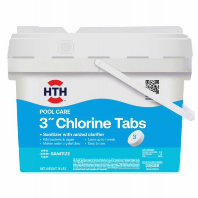 HTH Chlorine Tabs, 3", 25 lb. Tub