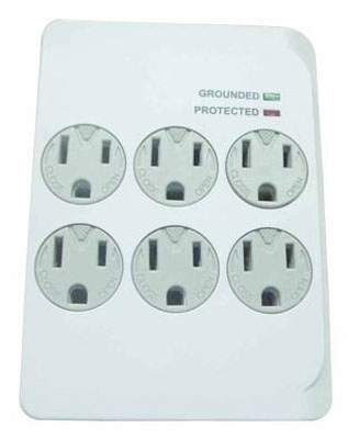 6 Outlet Wall Plug  Tap W/ Surge