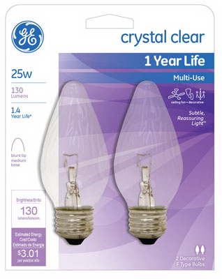 GE 2PK 25W Clear Flame Bulb