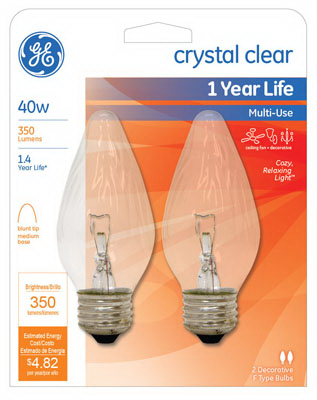 GE 2PK 40W Clear Flame Bulb