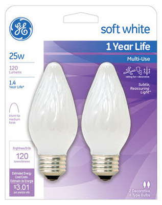 GE 2PK 25W White Flame Bulb