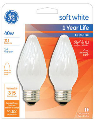 GE 2PK 40W White Flame Bulb