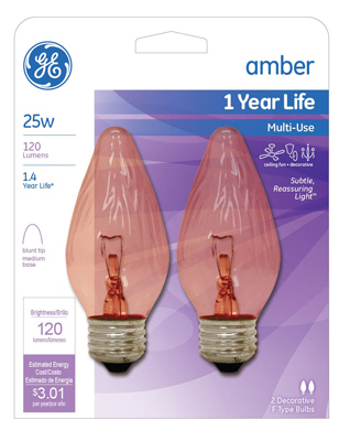 GE 2PK 25W Amber Flame Bulb